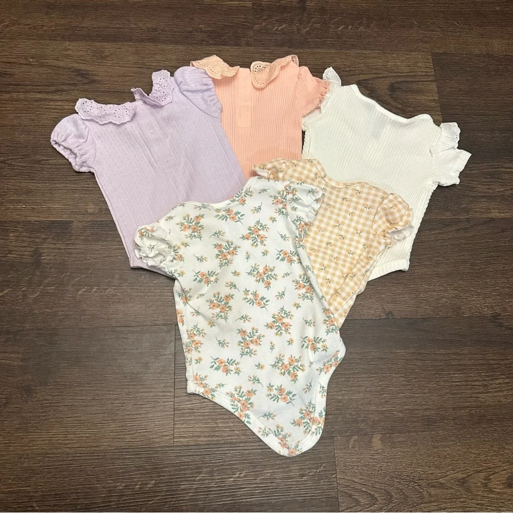 Nicole Miller 0-3 Month Onesie Set (5) Floral Gingham Ruffle Baby Girl - Picture 3 of 5
